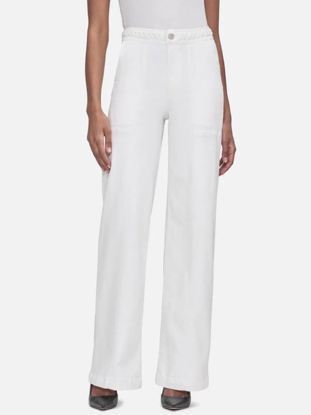 FRAME Le Forme Braided Waistband Wide Leg Jean Au Natural Clean White Size 32